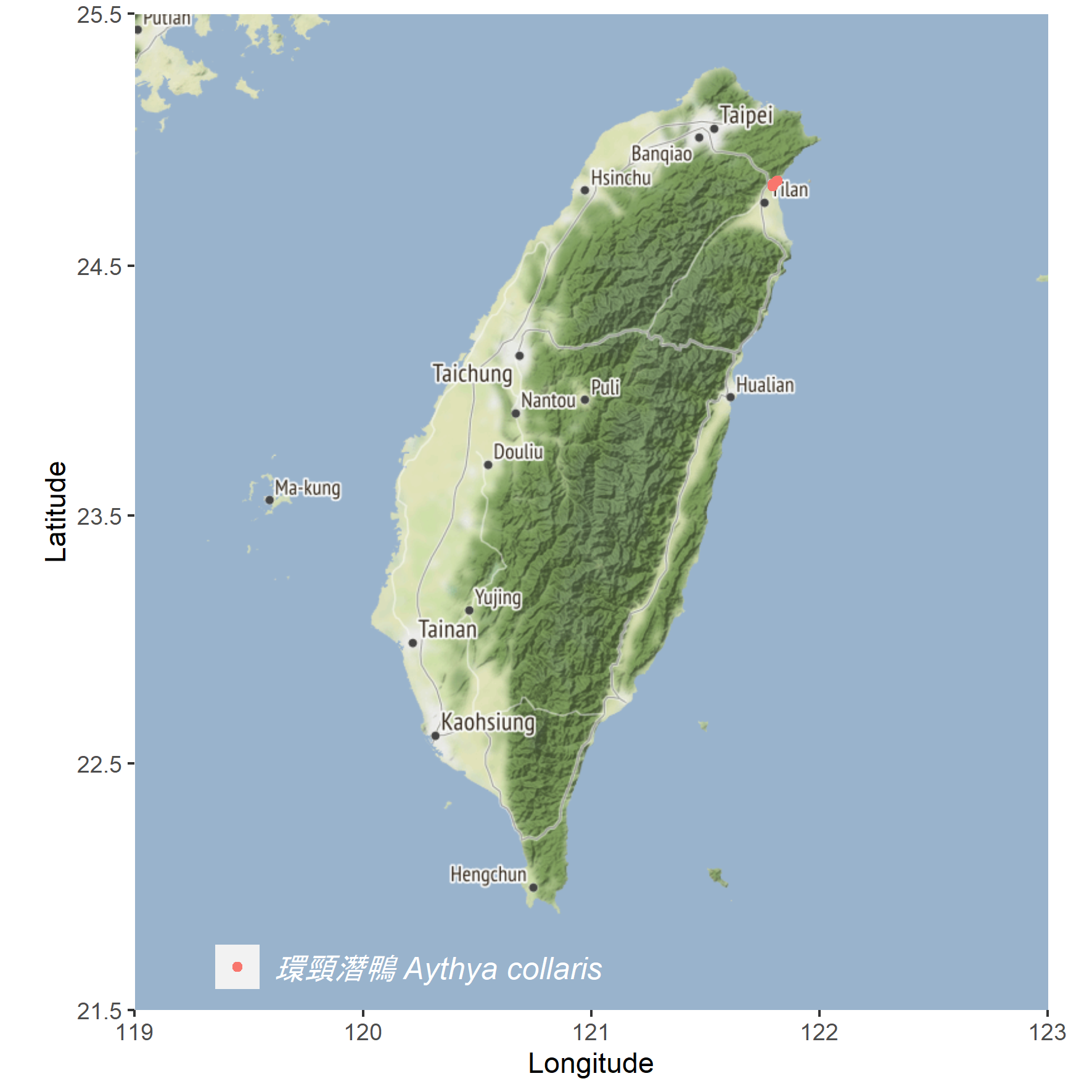 赤膀鴨 gadwall 在台灣分布地圖