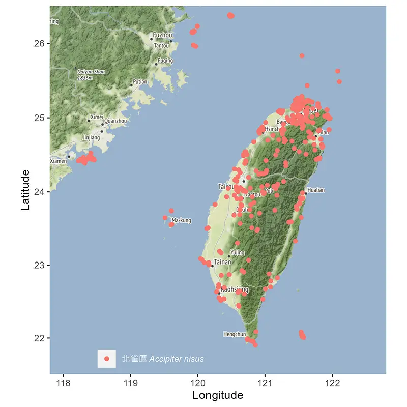 北雀鷹在台灣分布地圖